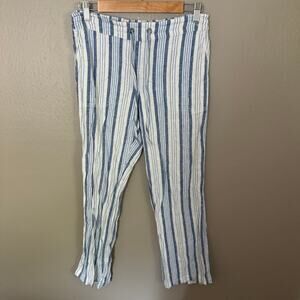 PER SE Blue and White Linen Blend Ankle Blend Pant Size Small casual comfort